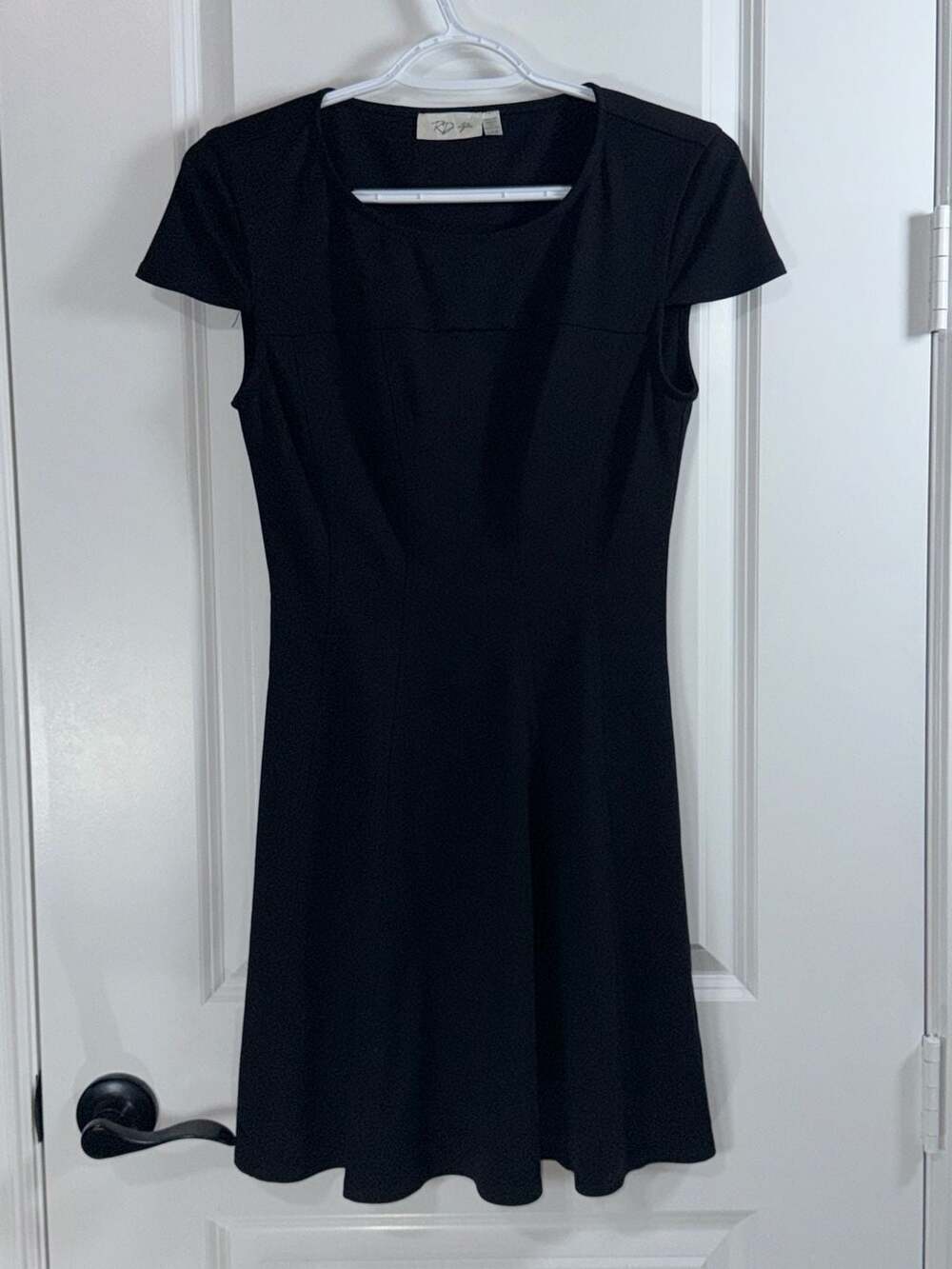 RD style Black Cap Sleeve Seamed Fit and Flare Mini Dress
